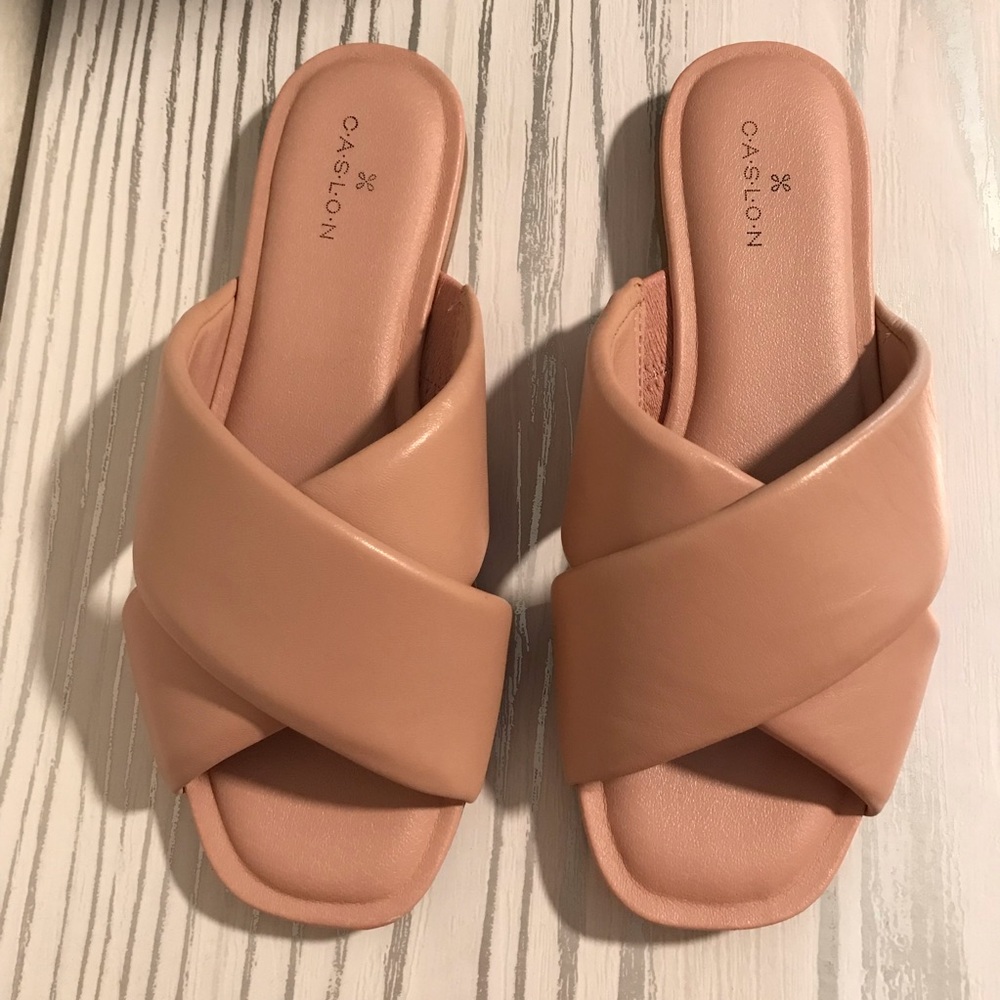 Caslon Women's Blush Pink Crossover Leather Slide Sandals